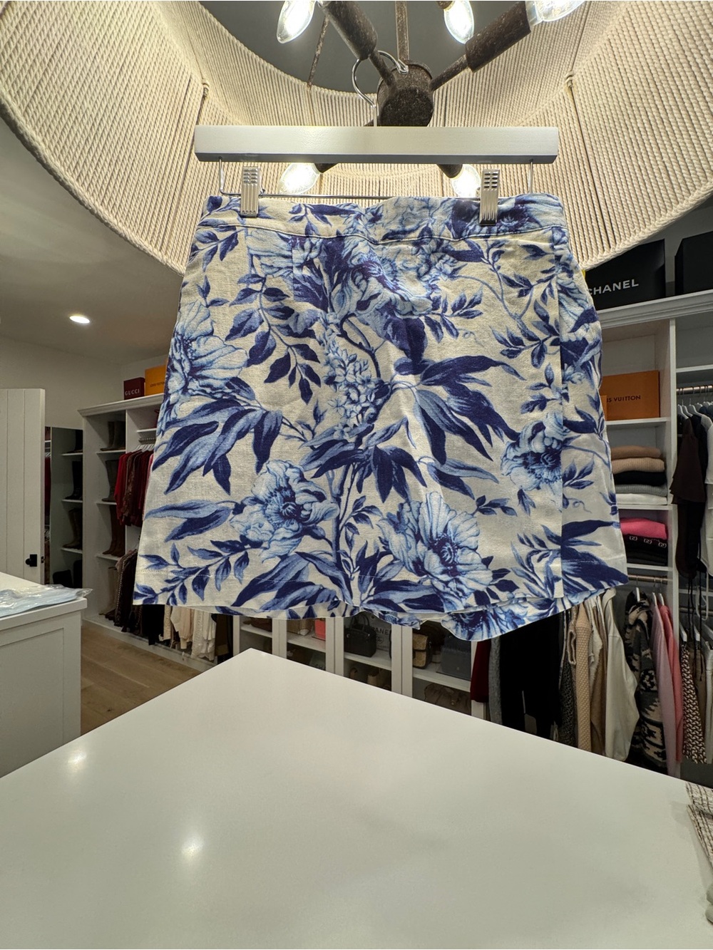 Ellen Tracy Blue and White Linen Floral Skort
